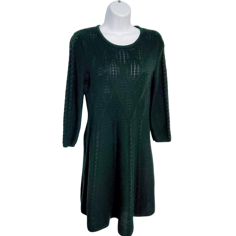 😺 Eliza J Womens Green Cableknit Sweater Dress Size Medium Cottage Festive Warm
